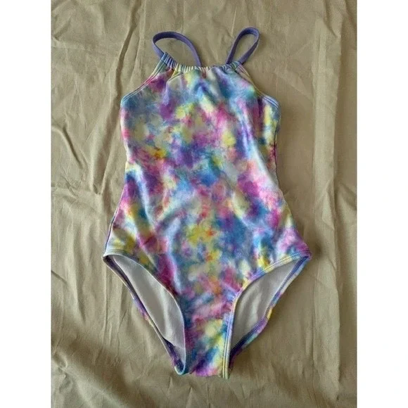 Cat & Jack Girls Sz L10/12 Swimsuit Multicolor Tie Dye One Piece Crisscross Back - Picture 1 of 10